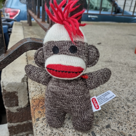 •Schylling Sock Monkey Yarn Red Hair 7" Brown Plush Stuffed Animal Baby Doll - Picture 3 of 12